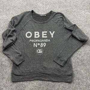 Obey Sweatshirt Womens S Charcoal Gray Propaganda N89 Graphic Raglan Skate Indie